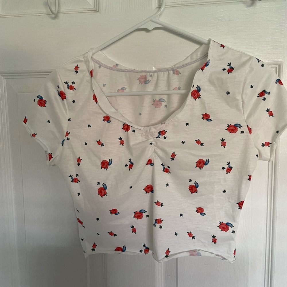 White Crop Top with Roses